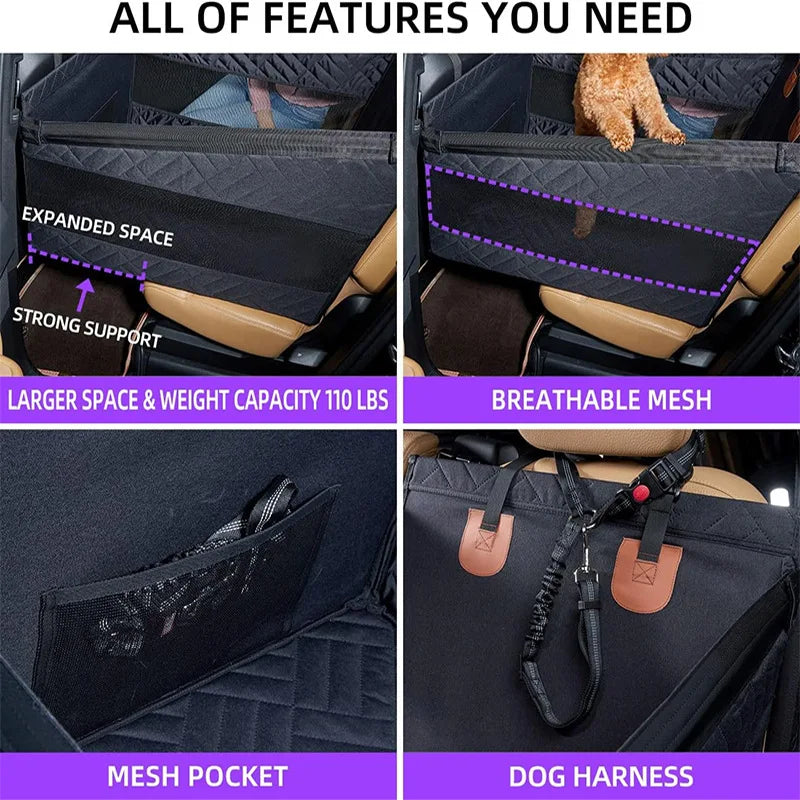 Portable dog car seat designed for safe and comfortable car journeys
