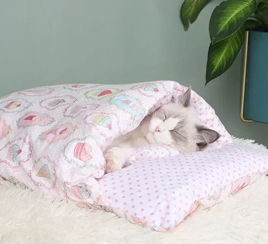 Pink washable cat bed with removable soft cushion