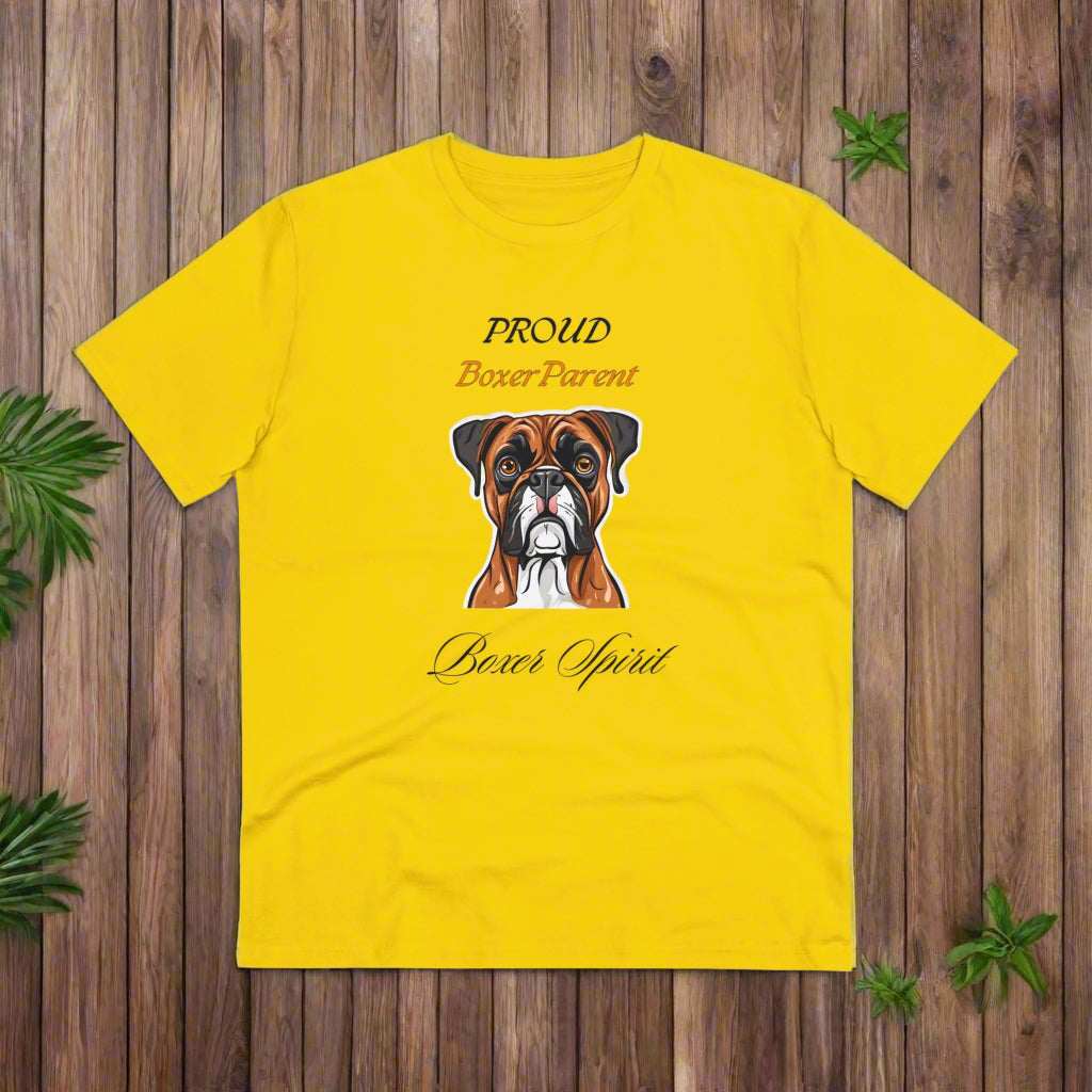 PROUD BOXER PARENT "Boxer Spirit" Soft Dog Themed Organic T-shirt - Unisex - Sniff Waggle And Walk YELLOW