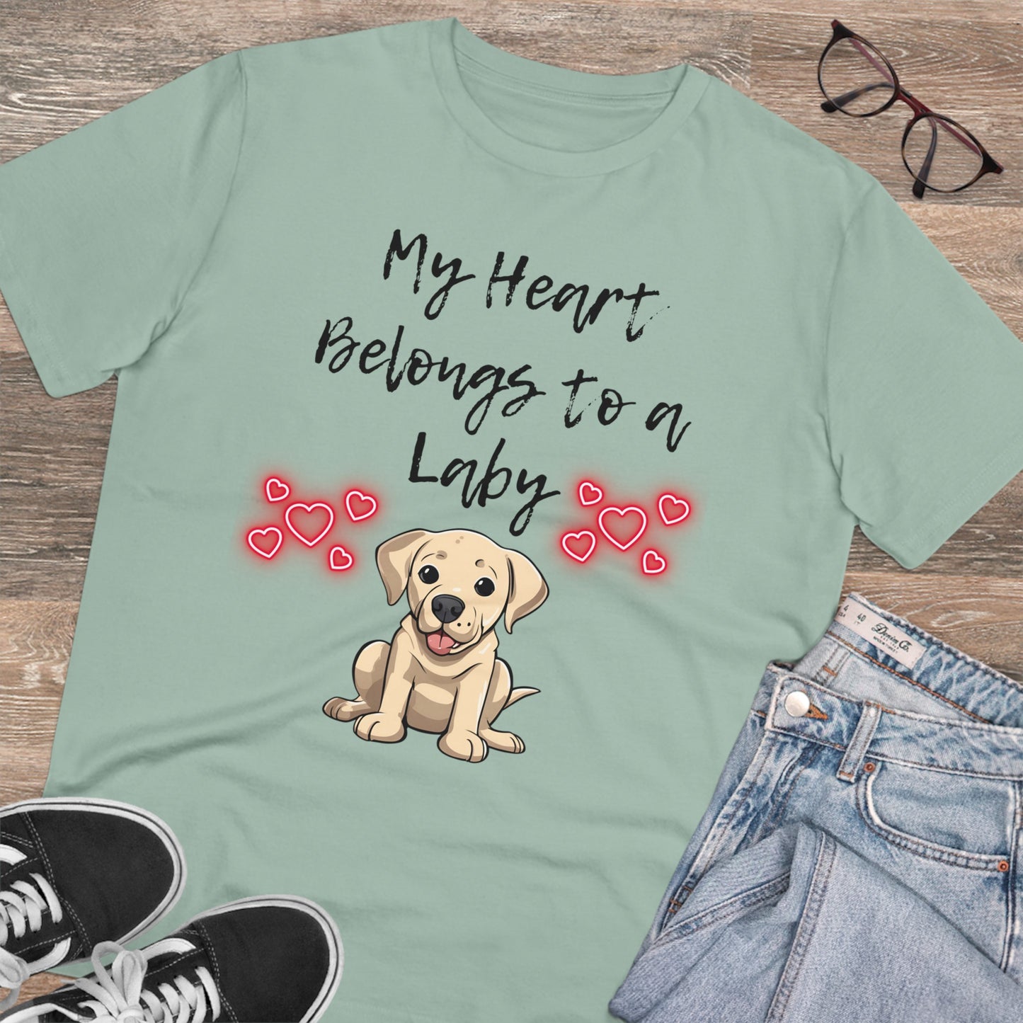 "MY HEART BELONGS TO A LABY" Organic T-shirt - Unisex - Sniff Waggle And Walk aloe colour