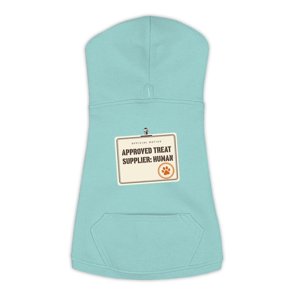 Approved Treat Supplier Human funny dog hoodie in saltwater blue, sizes L to 3XL