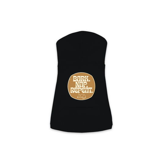 Bark Nap Repeat Dog Hoodie — Black, Small Sizes (XS-M)
