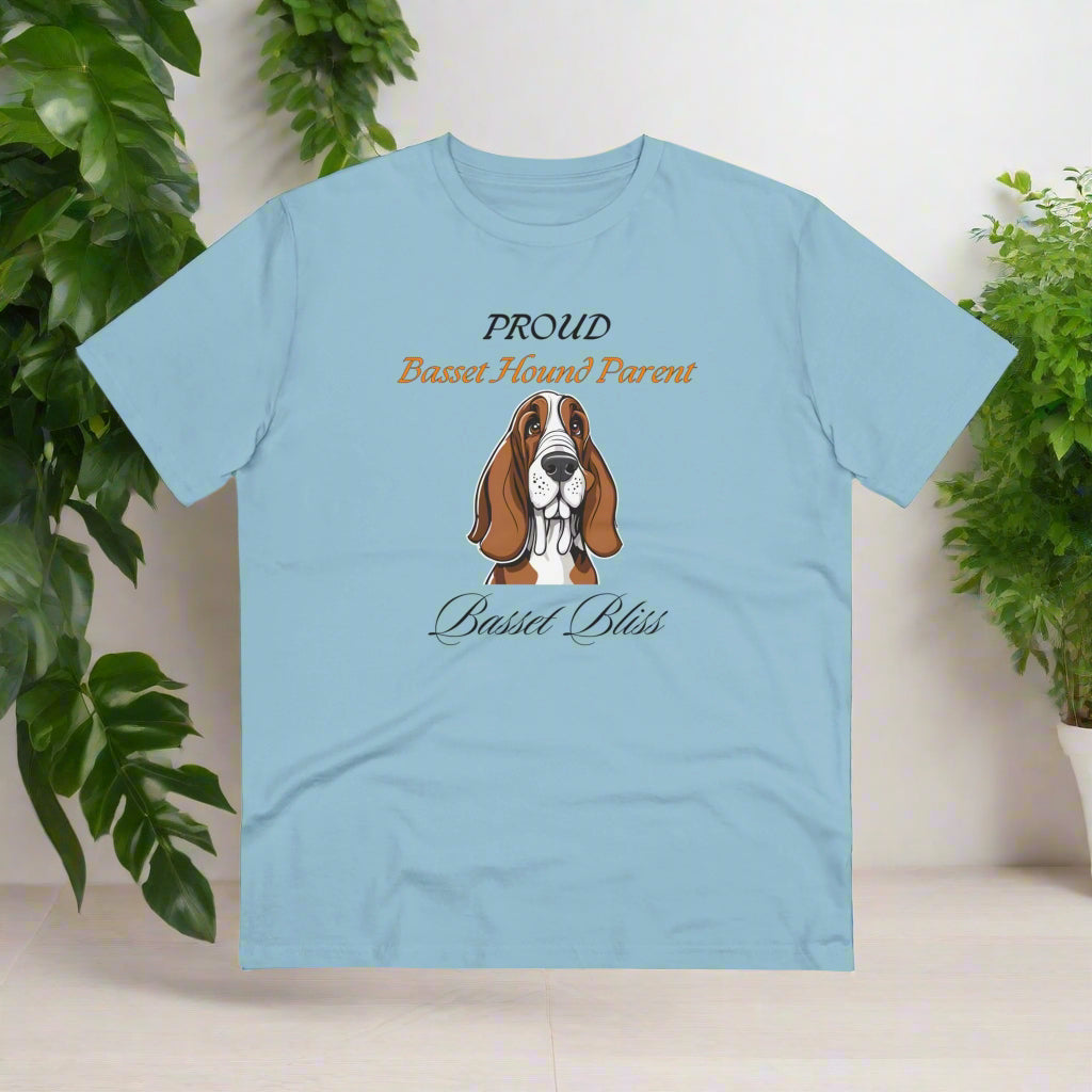 PROUD BASSET HOUND PARENT "Basset Bliss" Organic T-shirt - Unisex - Sniff Waggle And Walk blue premium
