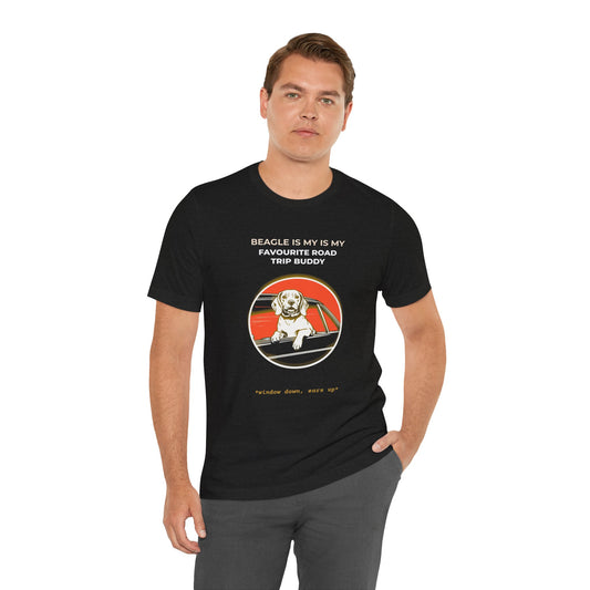 Beagle Road Trip Buddy t-shirt — funny Beagle travel tee on Bella+Canvas 3001, view 2