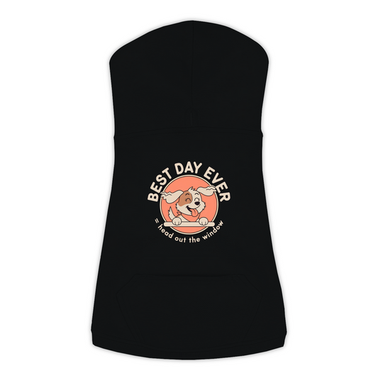 Best Day Ever Dog Hoodie in Black, sizes L-3XL — funny dog car ride print