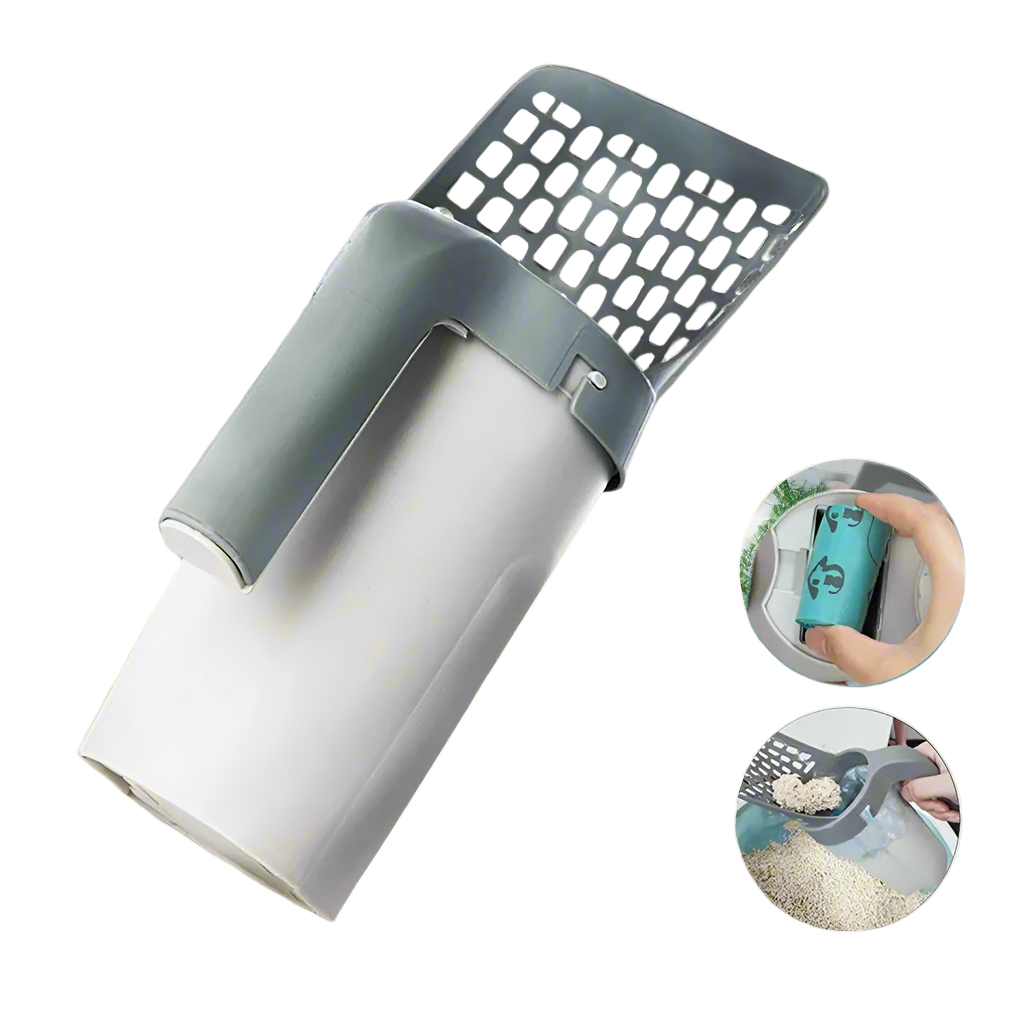 Eco-Friendly Cat Litter Shovel with Built-In Poo Bag Holder