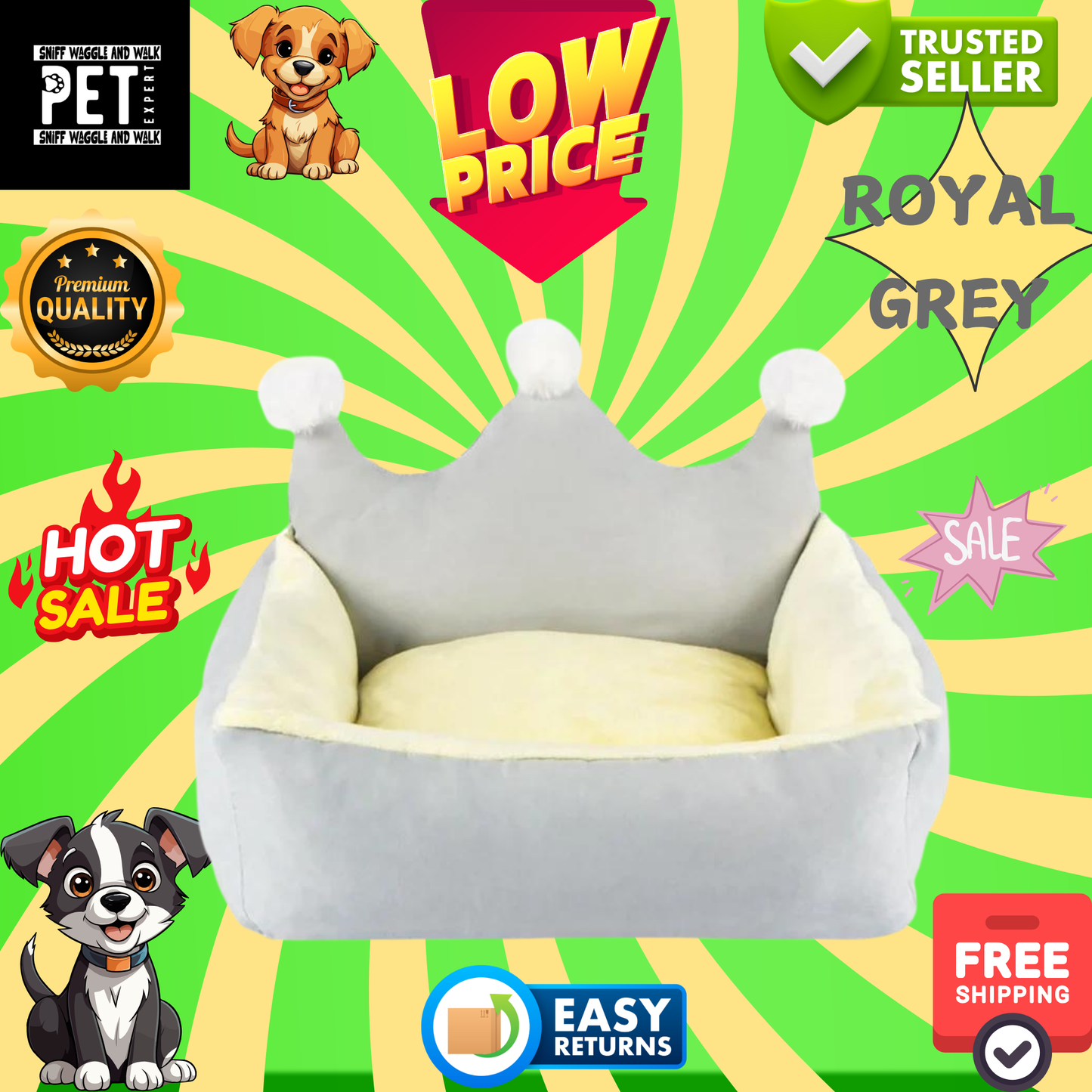 gray crown dog bed
