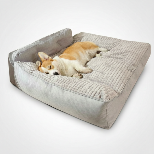 Orthopedic crate dog bed in brown — supportive foam base with plush cover — SniffWaggleNWalk