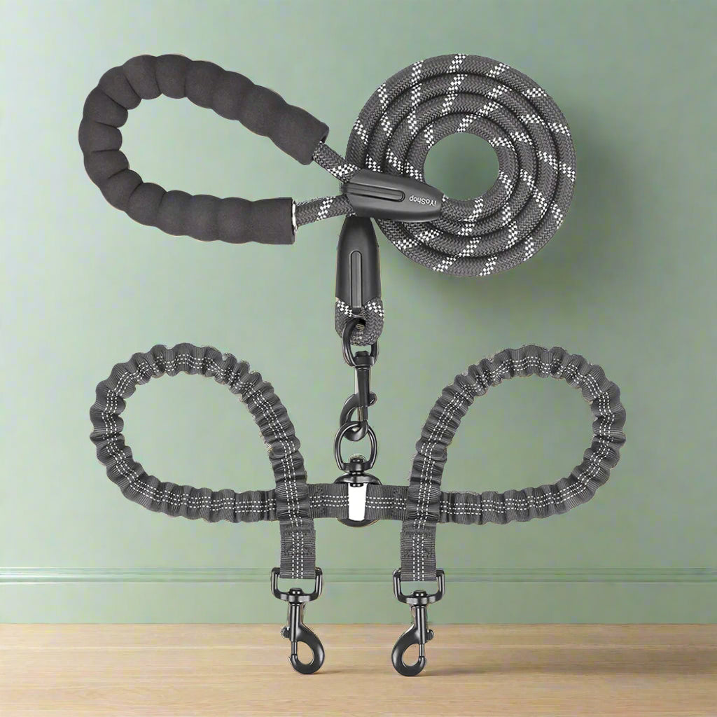 Dual Dog Leash reflective strips- Sniff Waggle And Walk