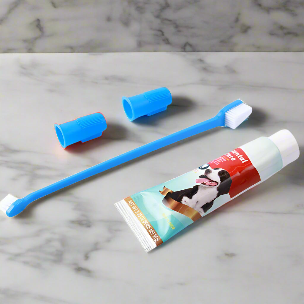 the best tooth Cleaning Kit Include Toothpaste & Soft Long Toothbrush & Finger Toothbrush. - Sniff Waggle And Walk