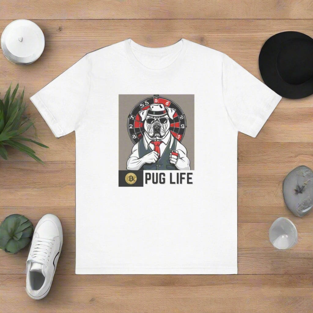 "Pug Life Bitcoin" Jersey Short Sleeve T-shirt unisex - Sniff Waggle And Walk white