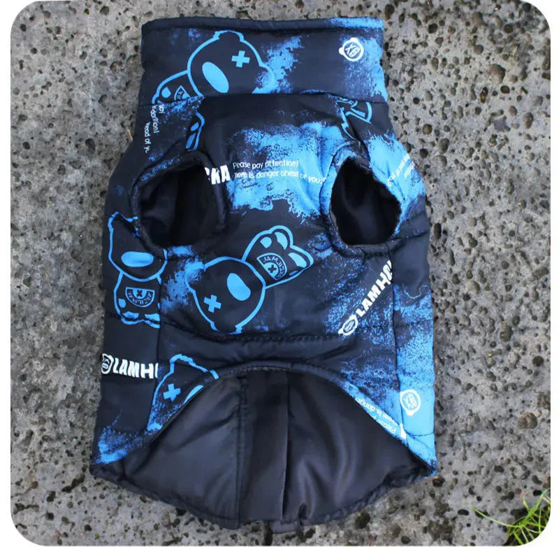 black and blue dog jacket