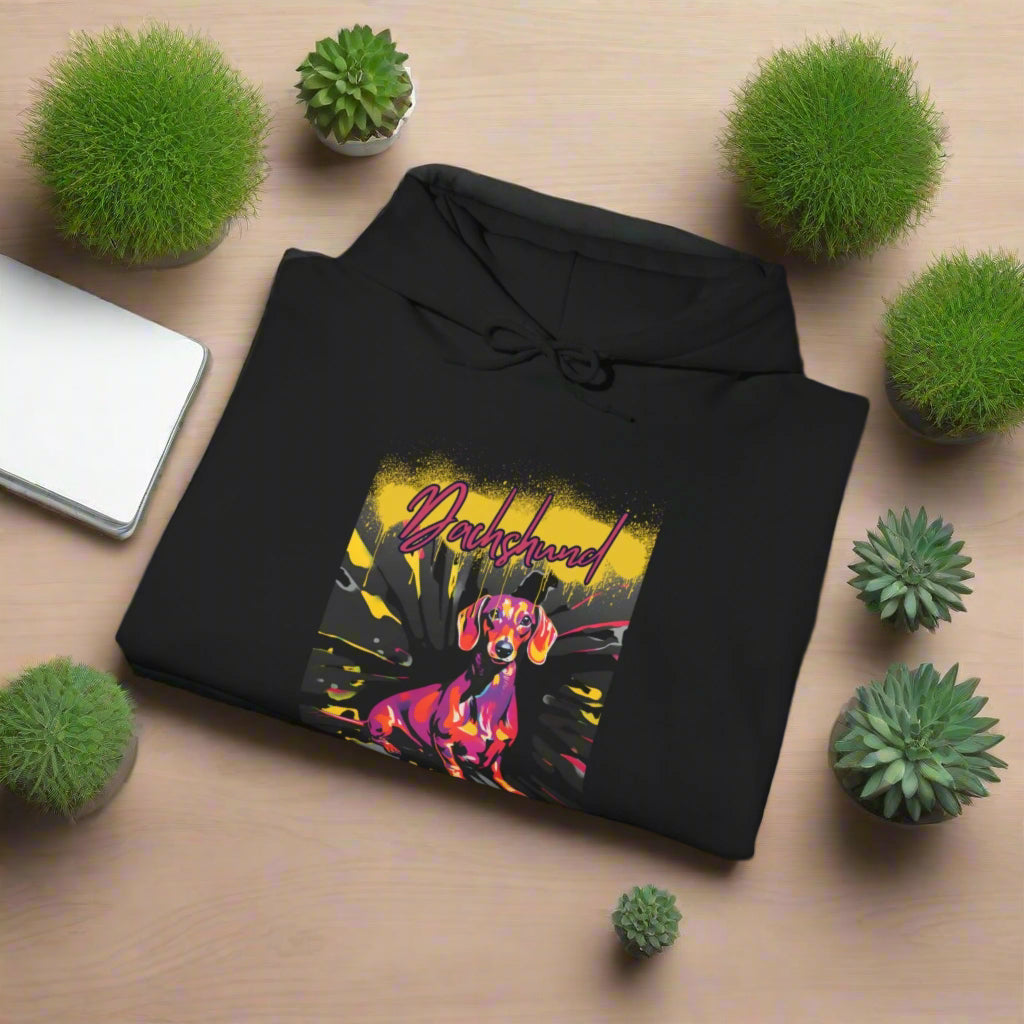 black back of dachshund dog lover quality premium hoodie black folded