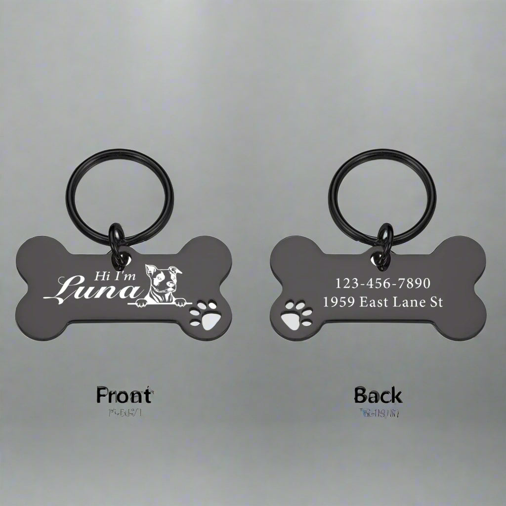 black Customized pet Collar Tag Color Bone Pendant. - Sniff Waggle And Walk