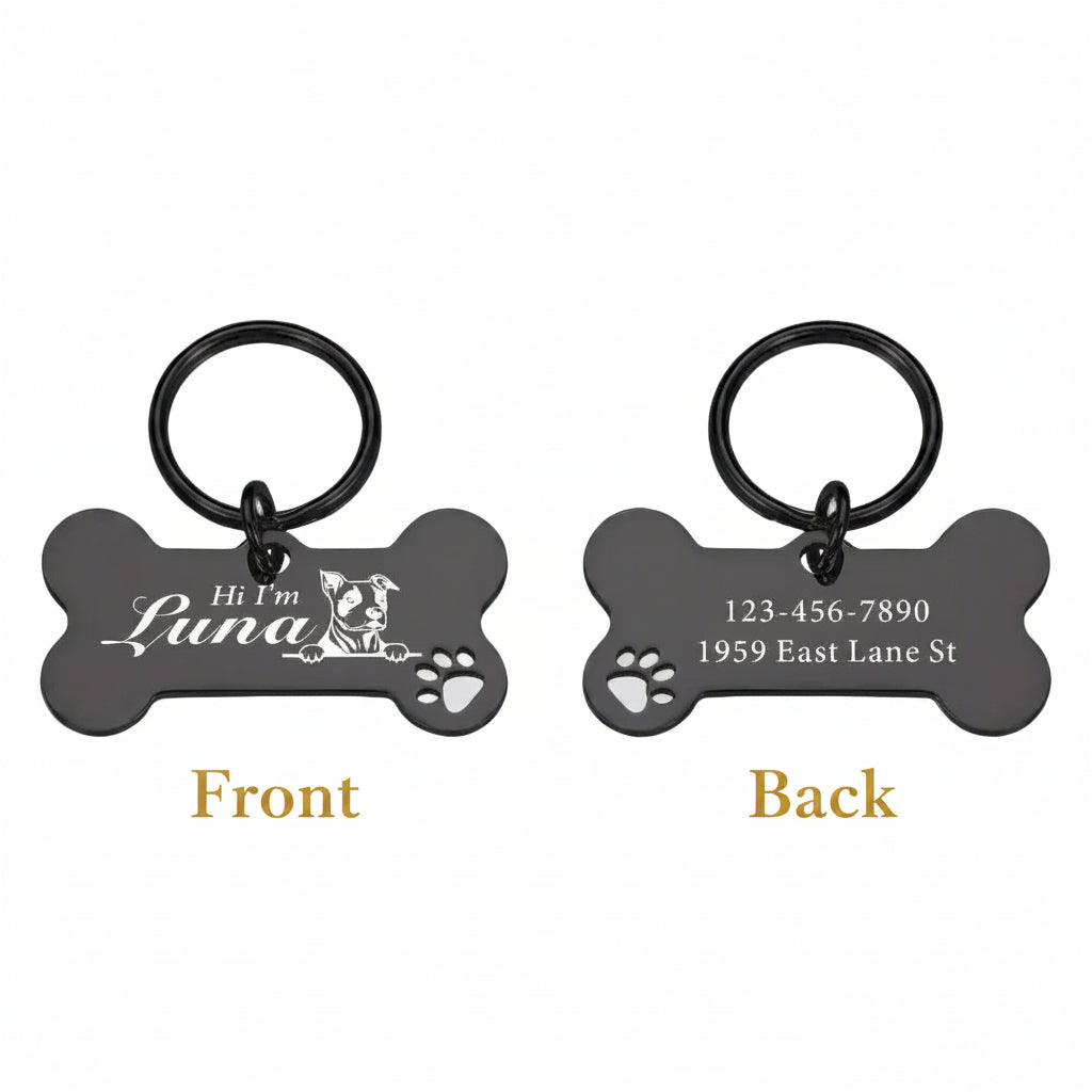 black Customized pet Collar Tag Color Bone Pendant. - Sniff Waggle And Walk