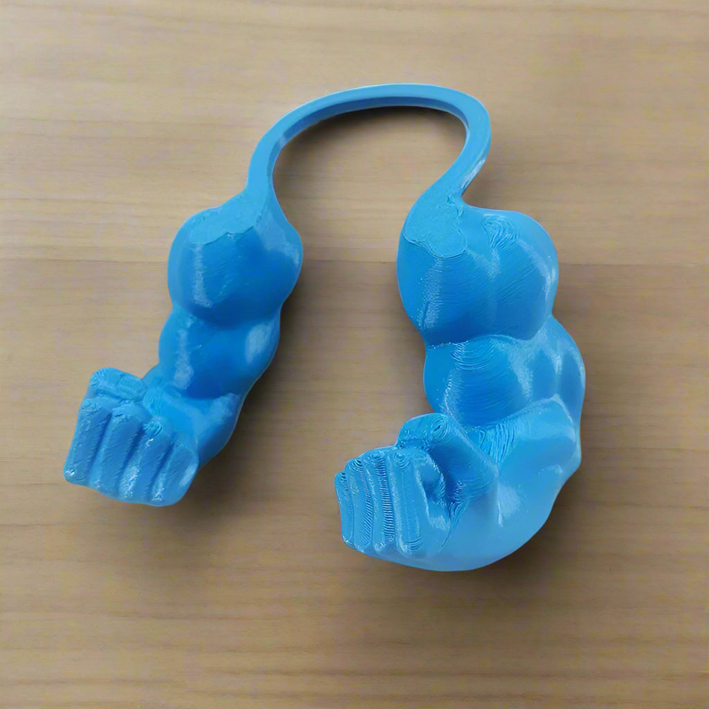 Blue 3D-printed cat muscle arms