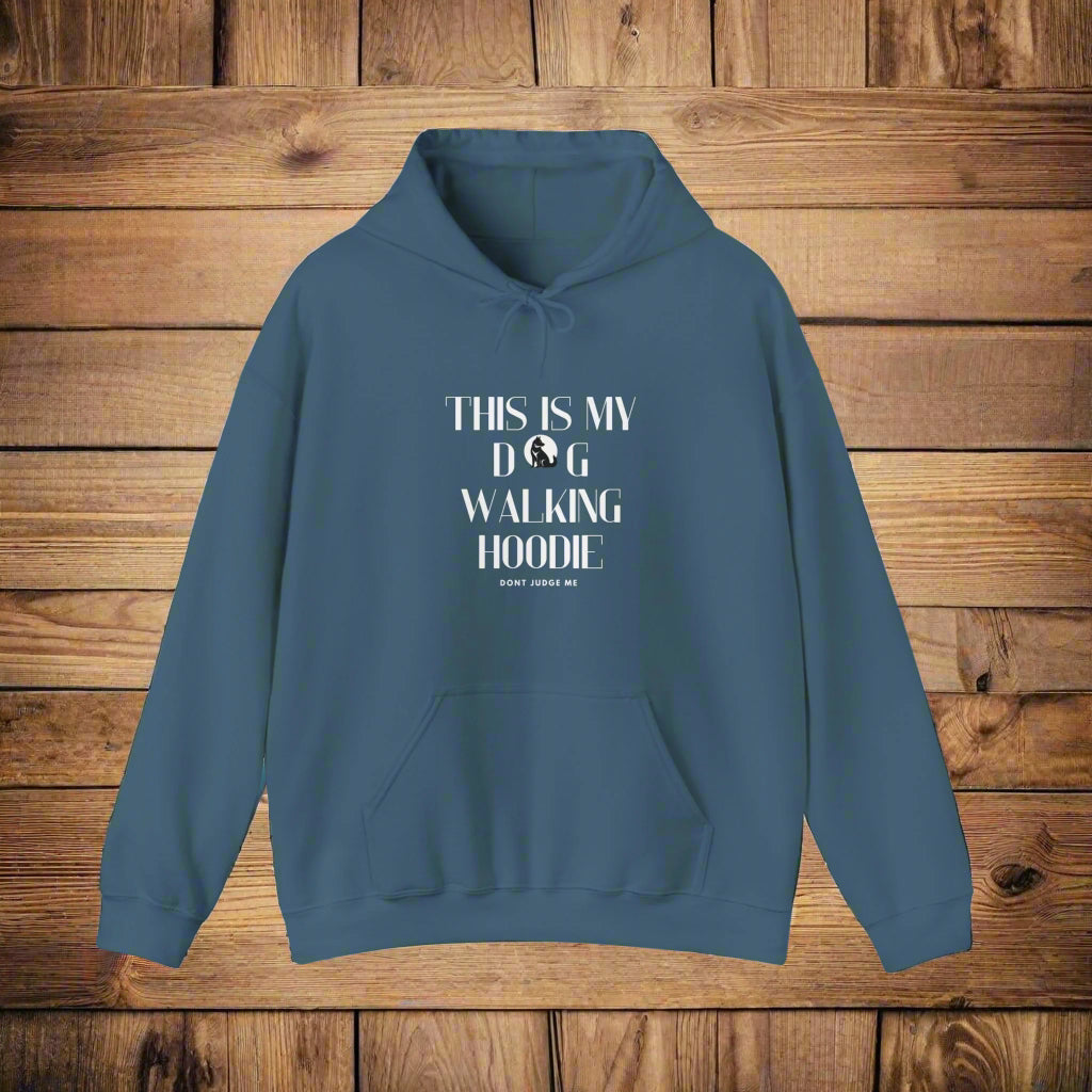Unisex Heavy Blend™ "This is my dog walking hoodie 2" Hooded Sweatshirt - Sniff Waggle And Walk dog lover gift blue