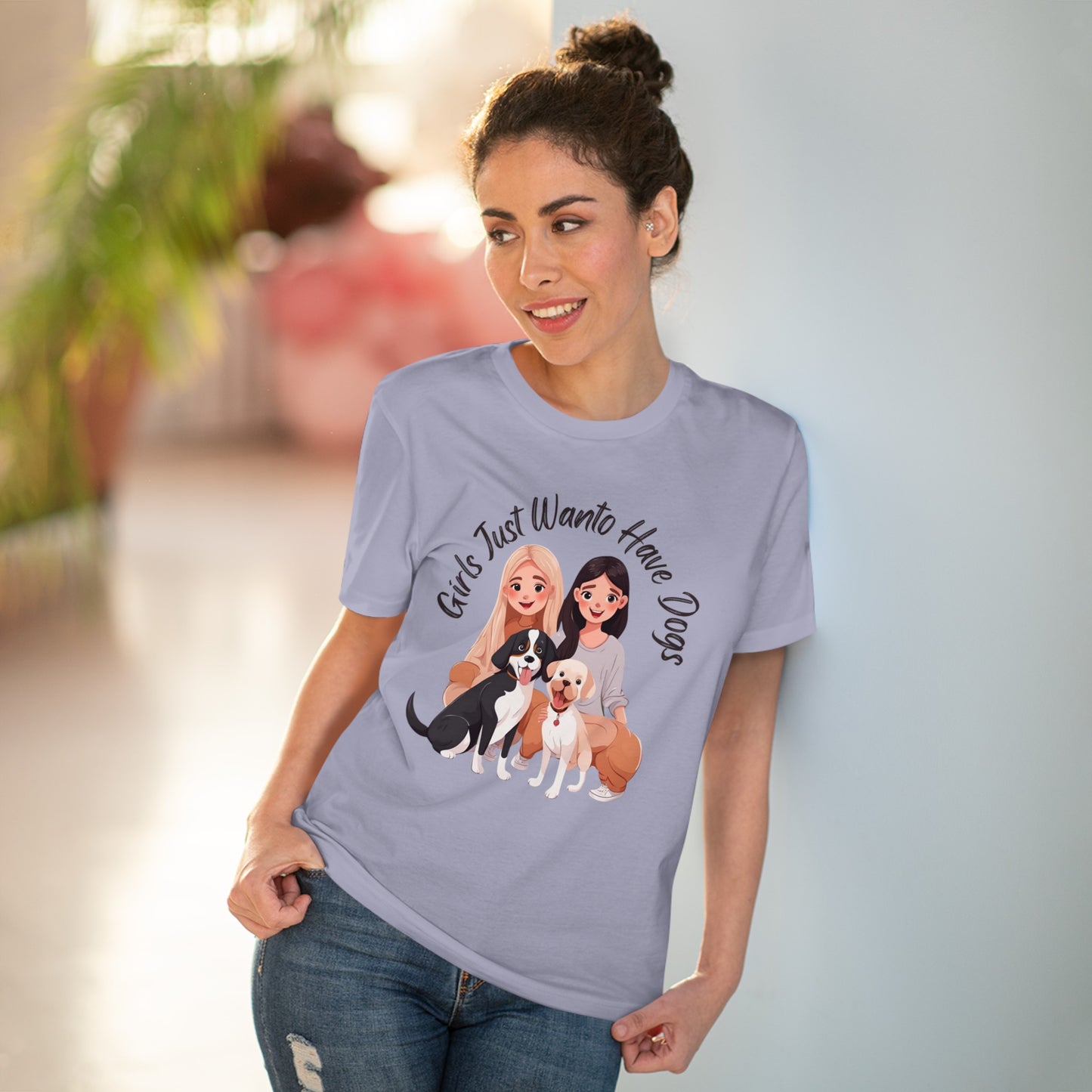 "GIRLS JUST WANTO HAVE DOGS" Organic T-shirt - Unisex - Sniff Waggle And Walk blue