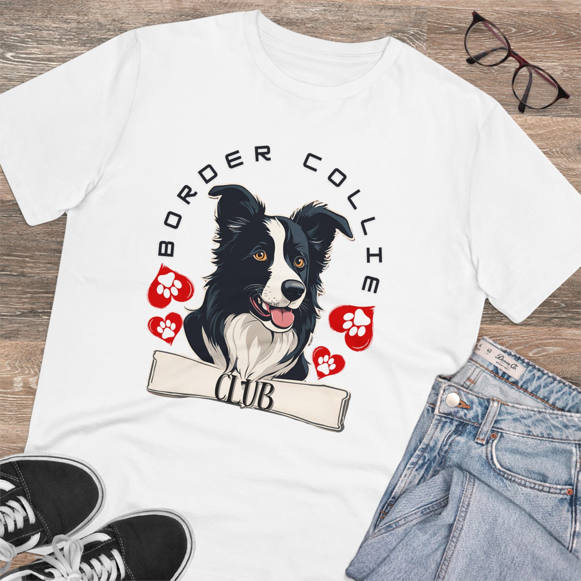 "BORDER COLLIE CLUB" white tshirt dog lovers