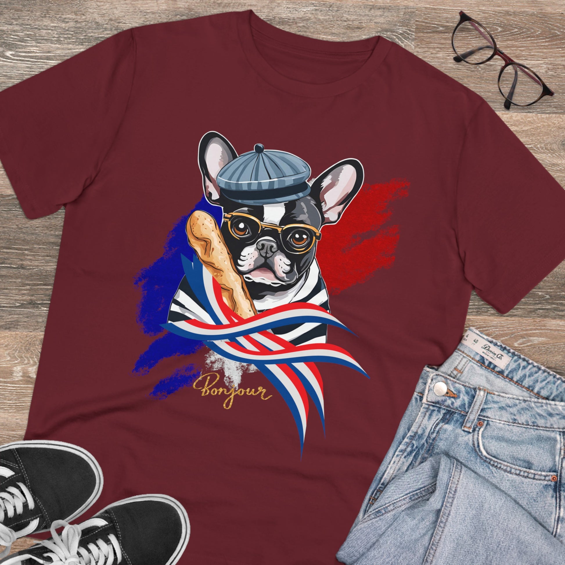 "FRENCH BULLDOG"burgundy tshirt