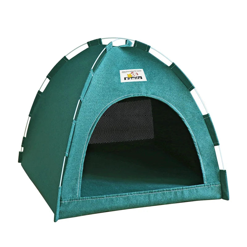 cat bed tent green side view