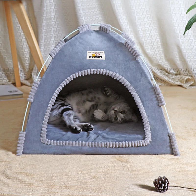 cat bed tent blue