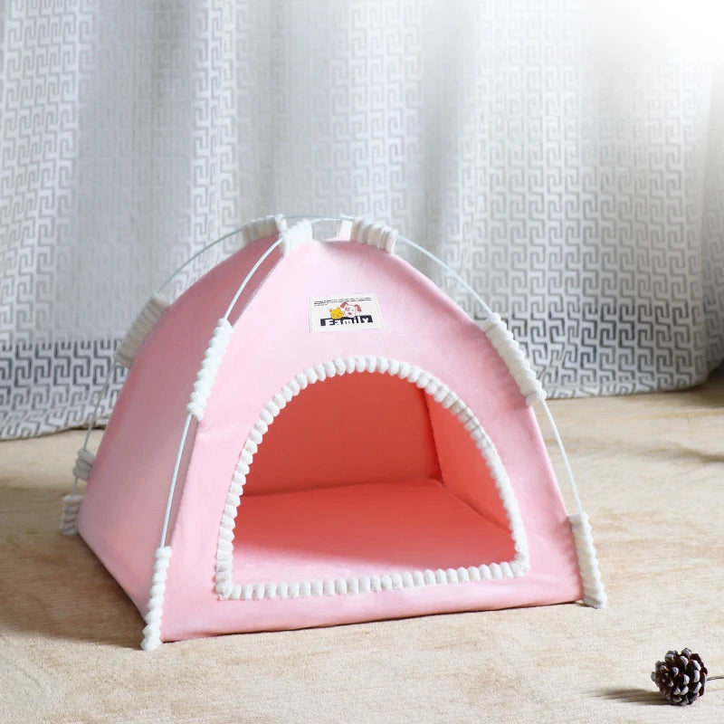 cat bed tent light pink