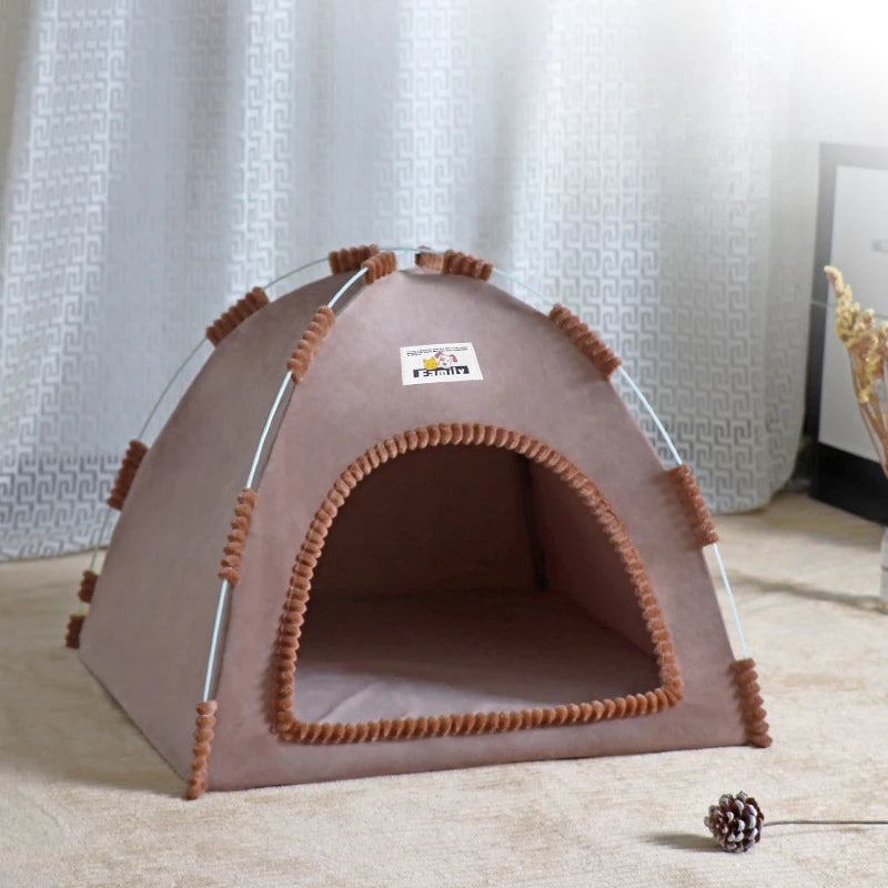 cat tent bed brown