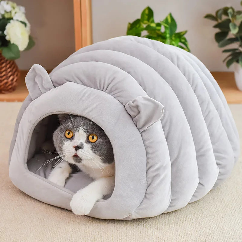 Cat Bed: Plush Winter House Kennel for Indoor Cats and Small Dogs. - Sniff Waggle And Walk