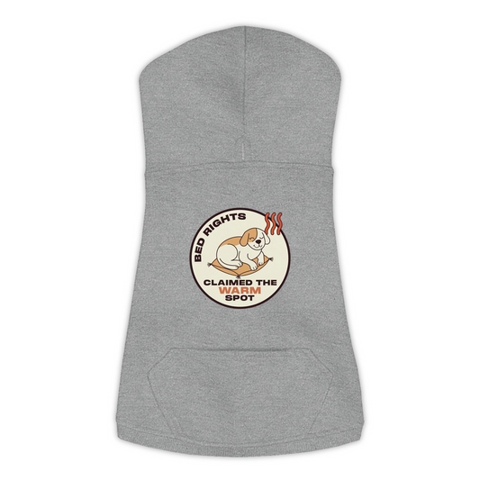 Claimed The Warm Spot funny dog hoodie in granite heather grey, sizes L to 3XL