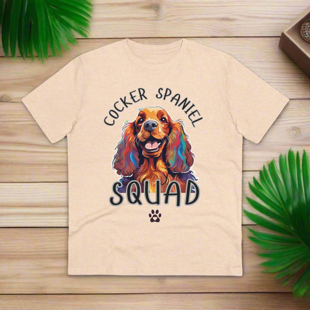 "COCKER SPANIEL SQUAD" eco peach colour t-shirt
