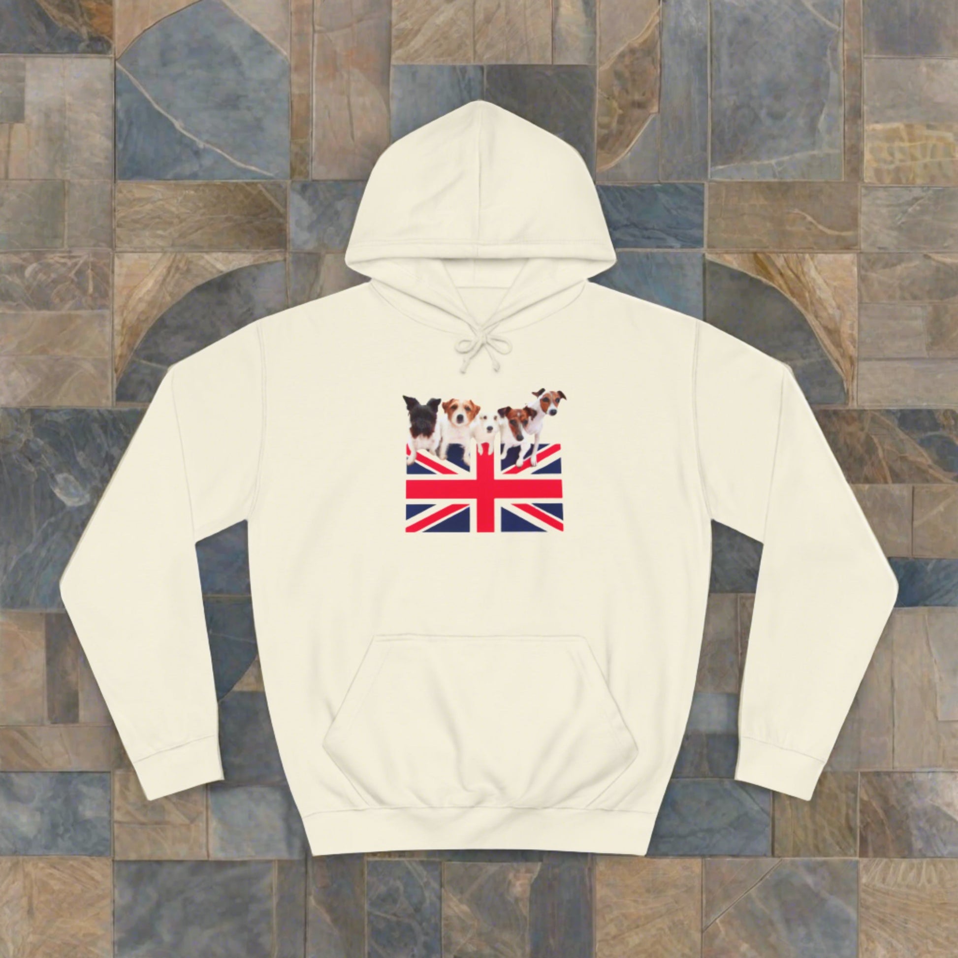 Union Jack-Unisex College Hoodie - Sniff Waggle And Walk cream