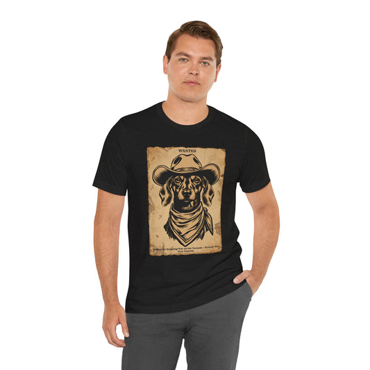 Dachshund Wanted Outlaw t-shirt close-up black
