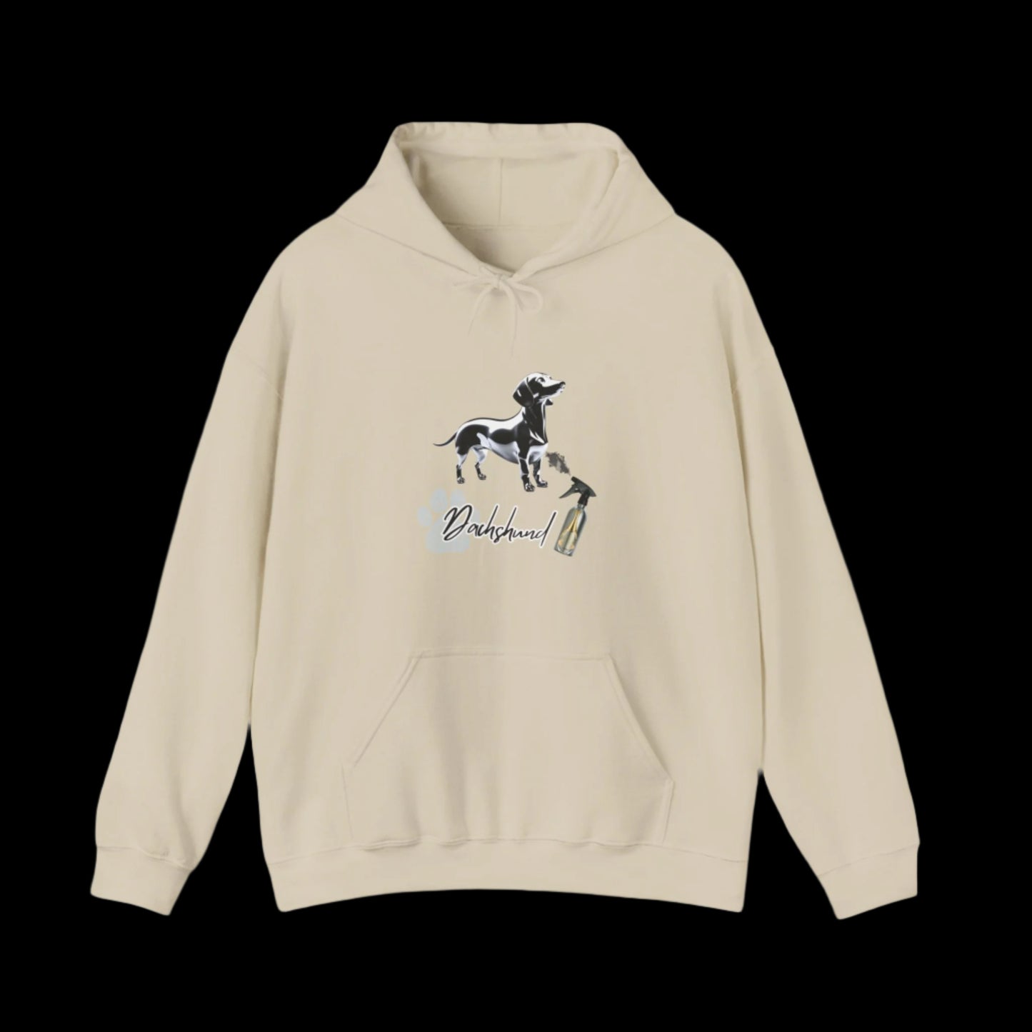 dachshund hoodie, dachshund art hoodie, dachshund lover gift, dog lover hoodie, streetwear hoodie, dachshund spray paint design, metal dachshund hoodie, artistic dachshund sweatshirt, dog mom hoodie, sausage dog hoodie sweatshirt premium cream