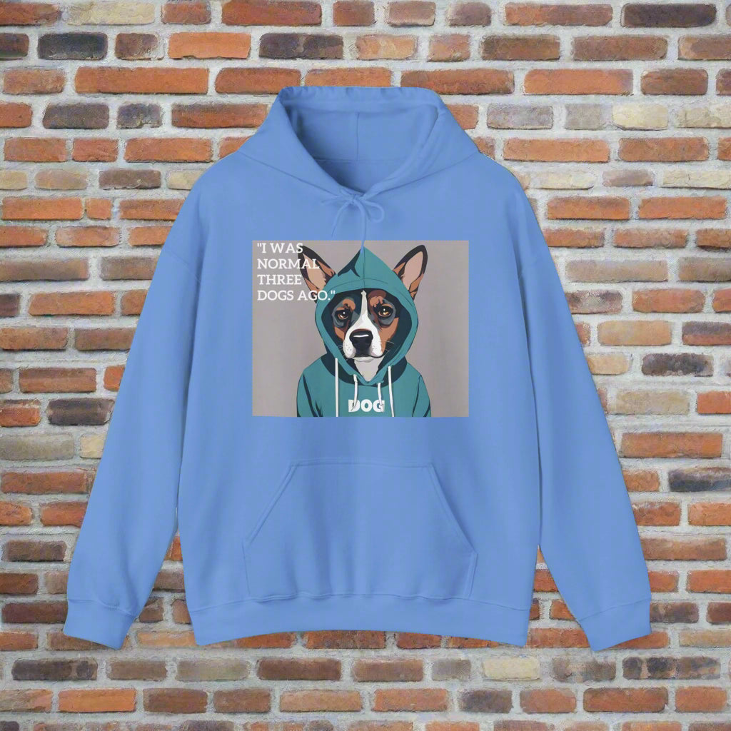 Unisex Heavy Blend™ I was normal three dogs ago Hooded Sweatshirt - Sniff Waggle And Walk blue