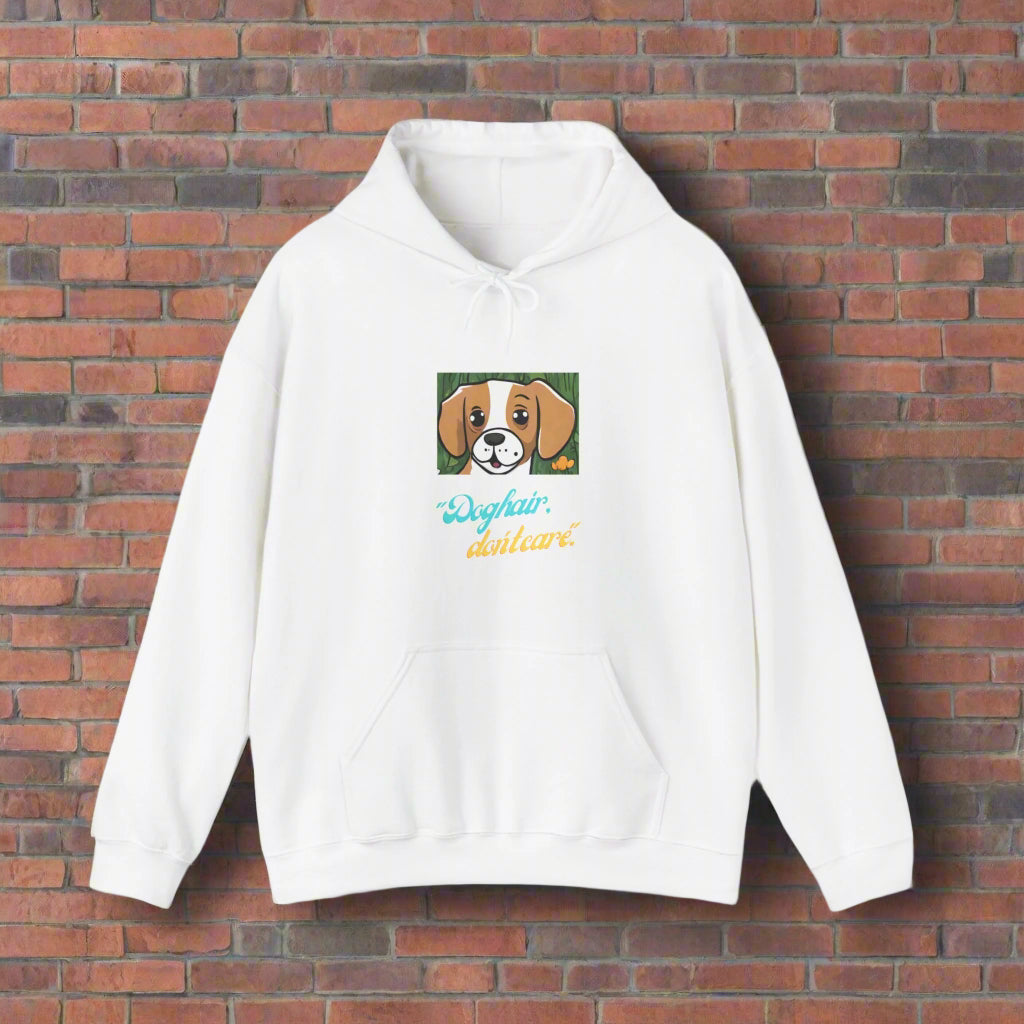 Unisex Heavy Blend™ Dog Hair Dont Care Hooded Sweatshirt - Sniff Waggle And Walk white