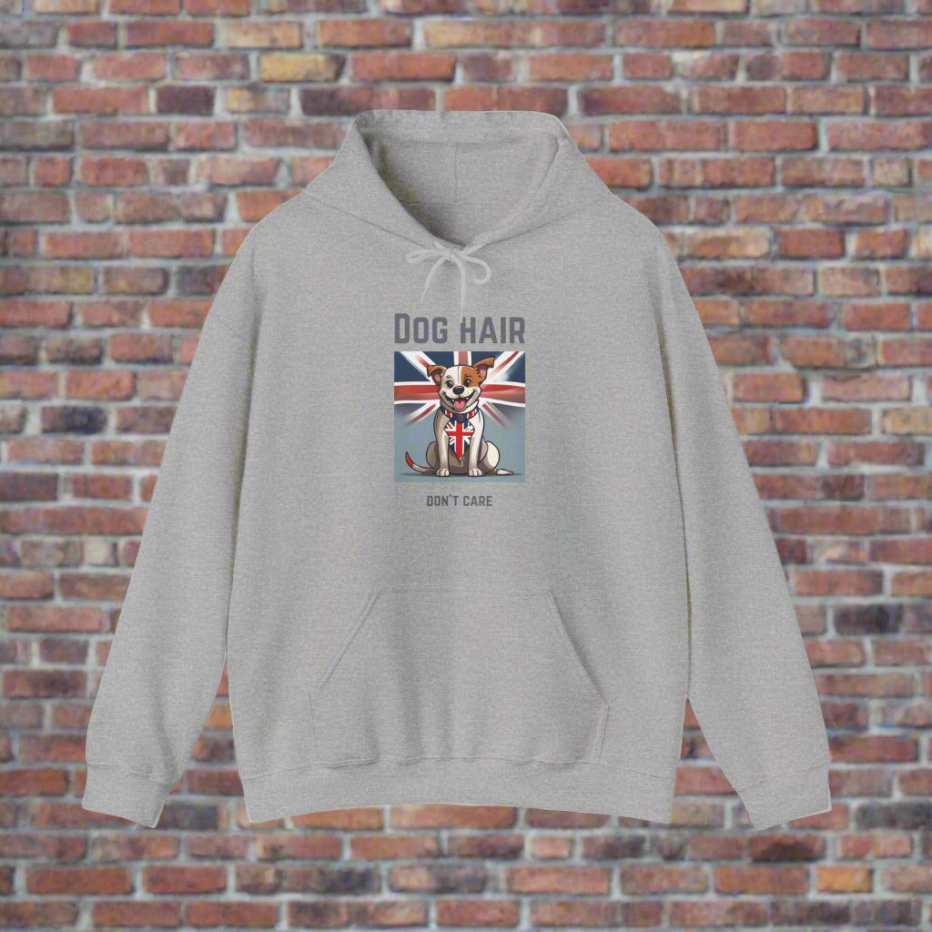 gray"dog hair dont care" Hooded Sweatshirt - Sniff Waggle And Walk