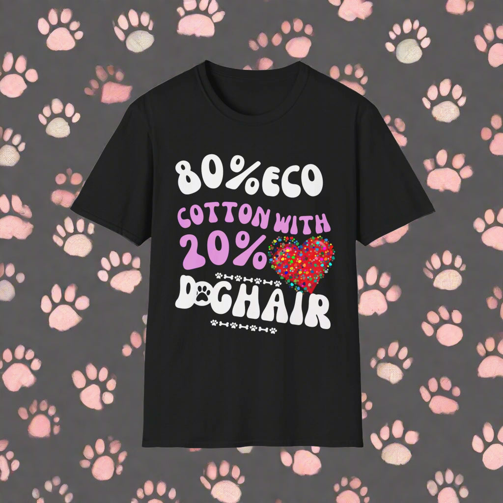 "80% COTTON 20% DOG HAIR" Unisex Softstyle T-Shirt by black - Sniff Waggle And Walk black