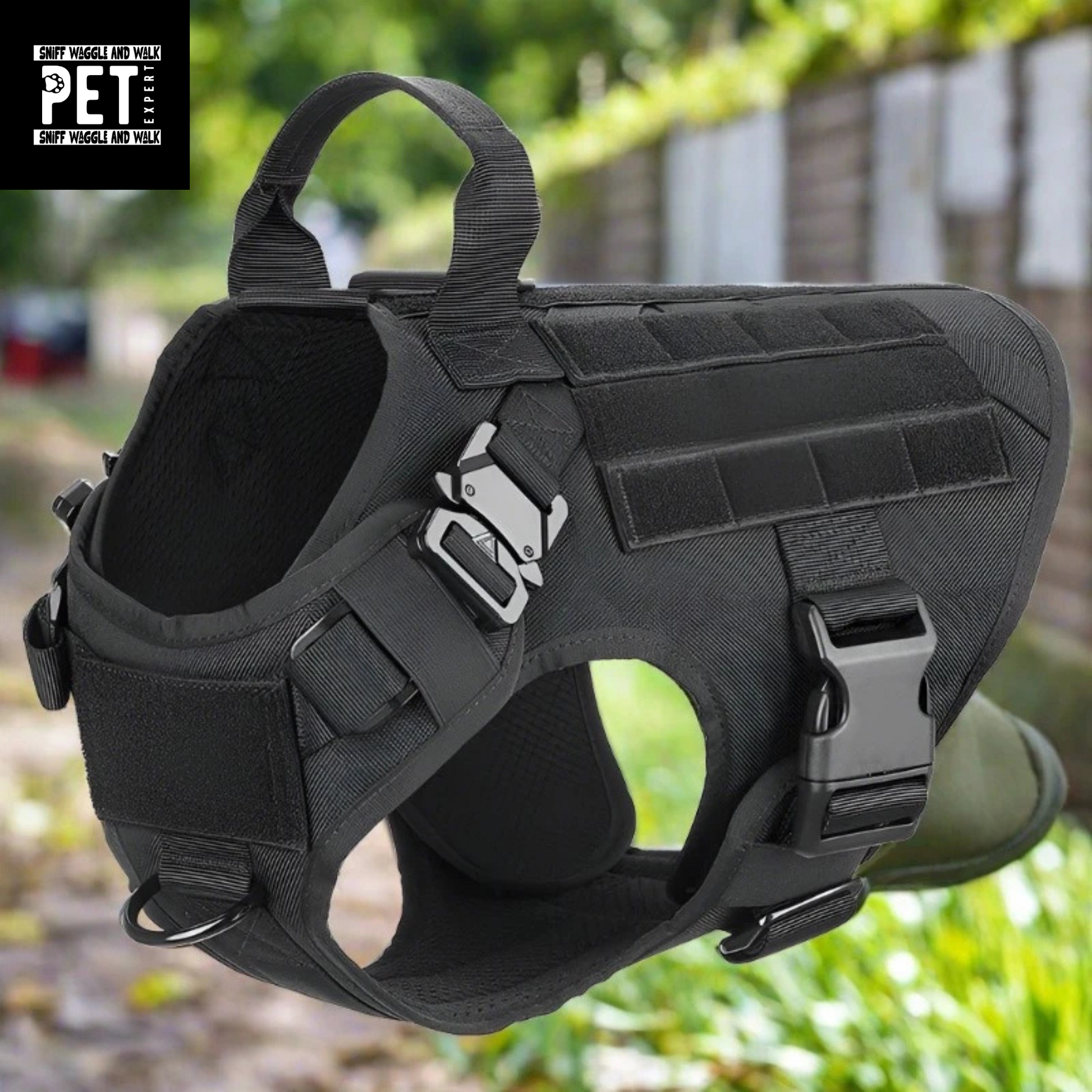 black tactical dog collar and harness