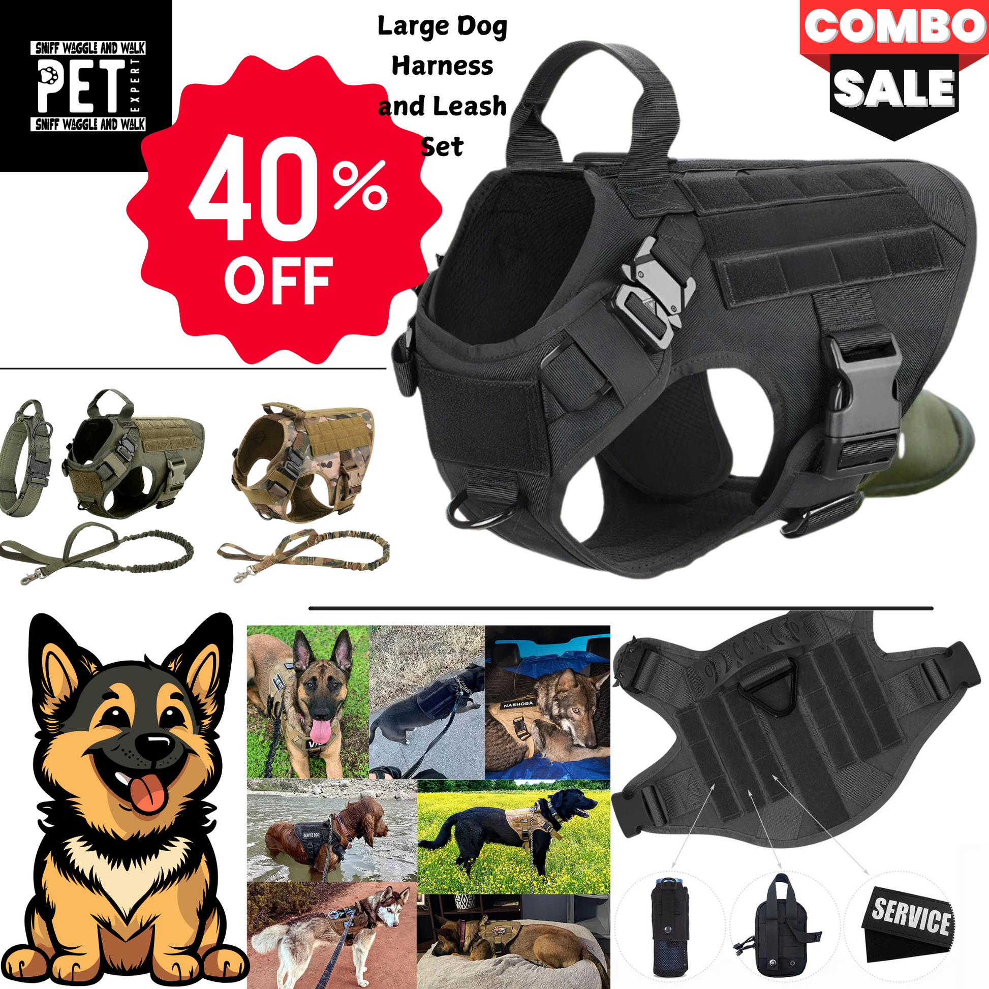 tactical dog harness black