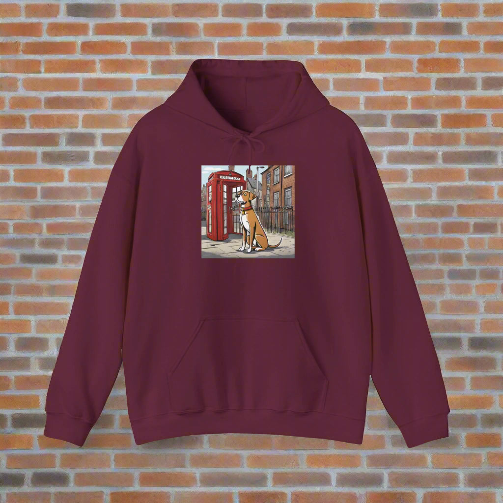 Unisex Heavy Blend™ dog + phone box Hooded Sweatshirt - Sniff Waggle And Walk burgudy