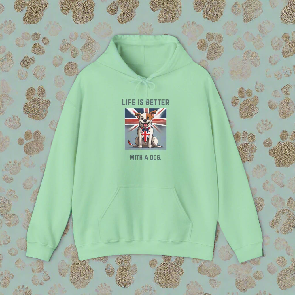 Unisex Blend™ "Life is better with a dog." Hooded Sweatshirt - Sniff Waggle And Walk green