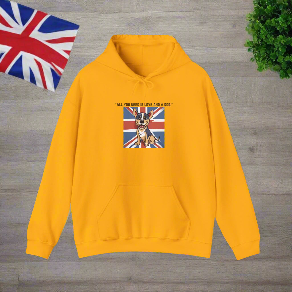 Unisex Blend™ "All you need is love and a dog." Hooded Sweatshirt - Sniff Waggle And Walk premium gift