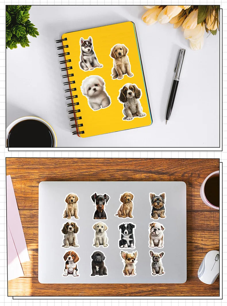 dog sticker pack on books Laptop Car Luggage Notebook Scrapbook dog stickers 50/100. - Sniff Waggle And Walk