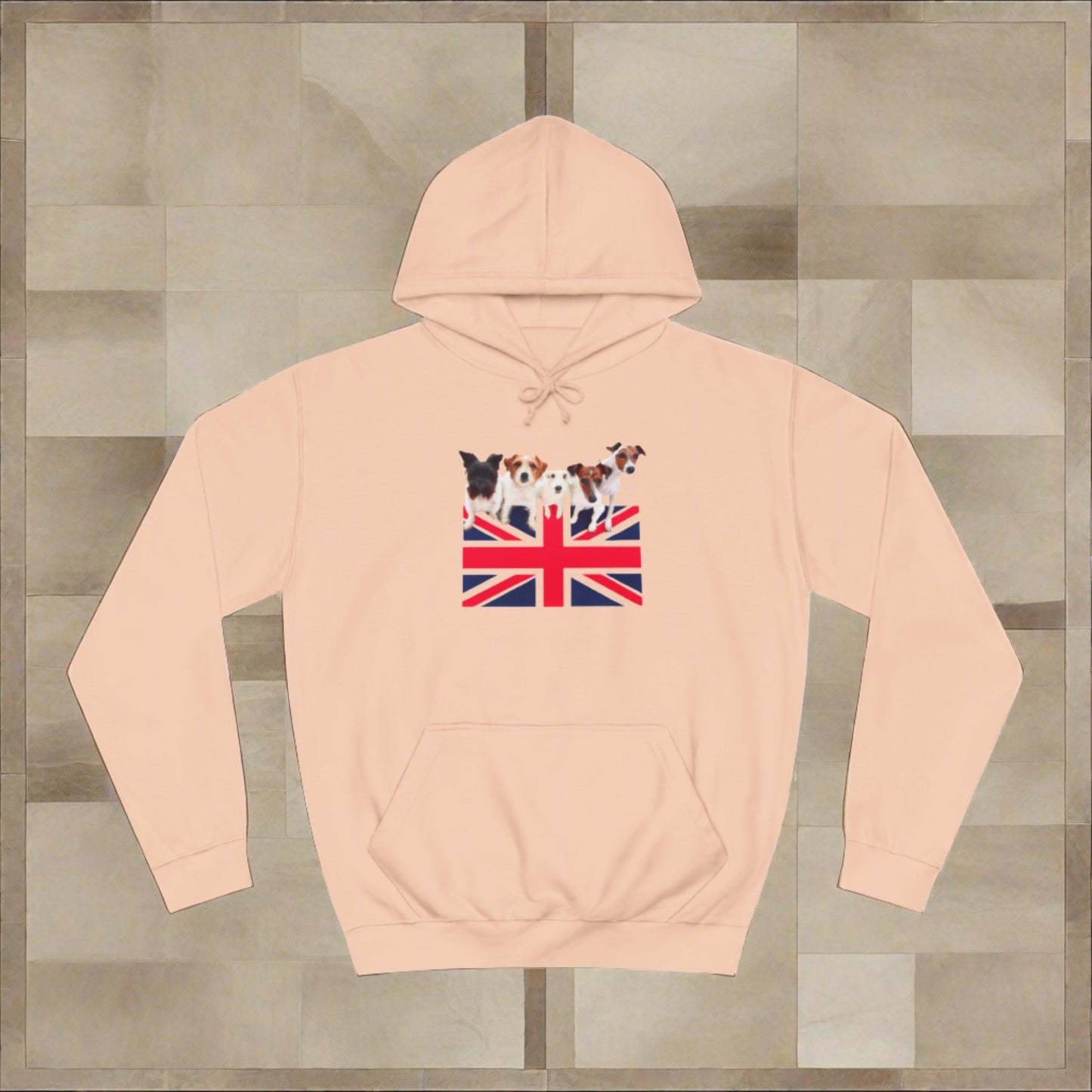 Union Jack-Unisex College Hoodie - Sniff Waggle And Walk beige