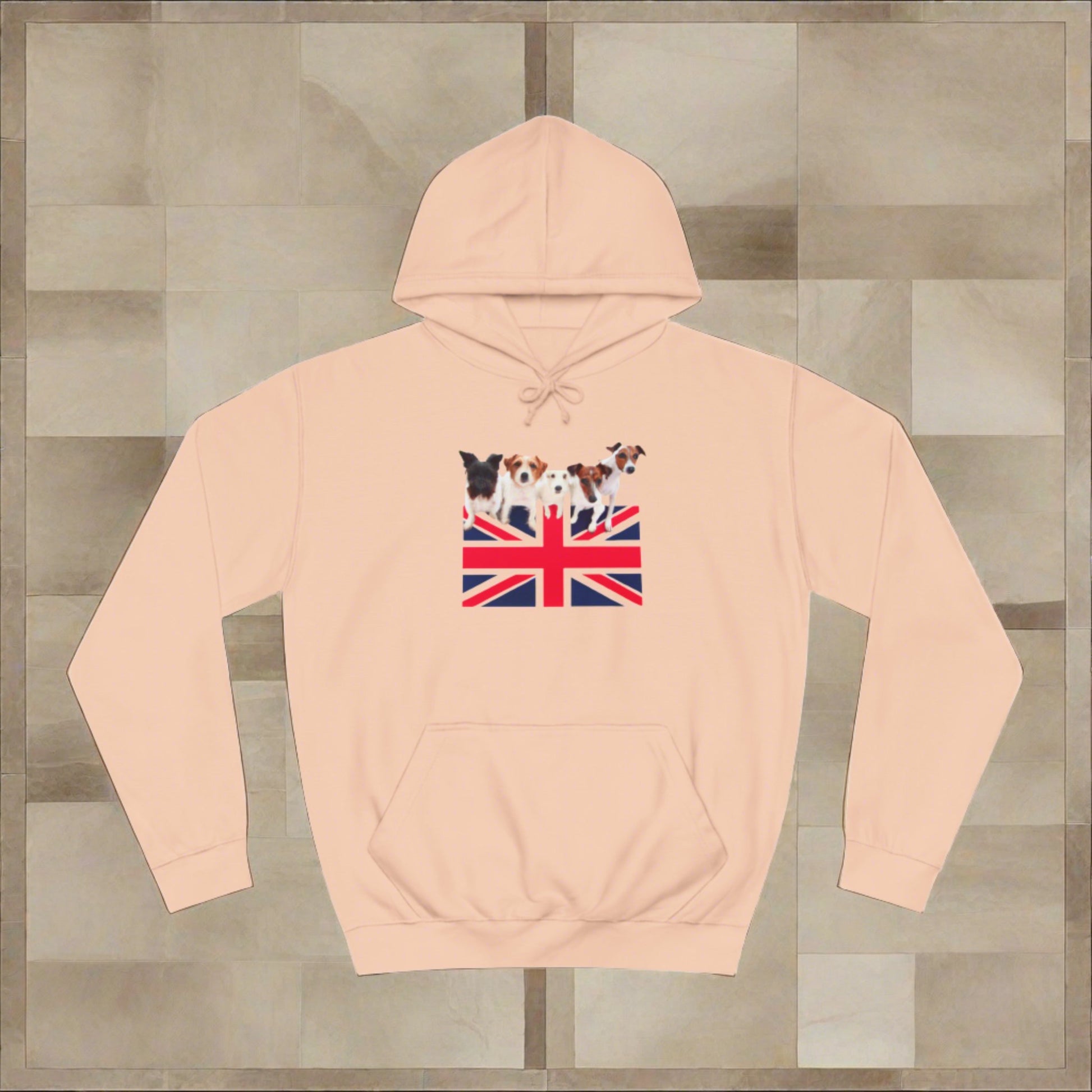 Union Jack-Unisex College Hoodie - Sniff Waggle And Walk beige