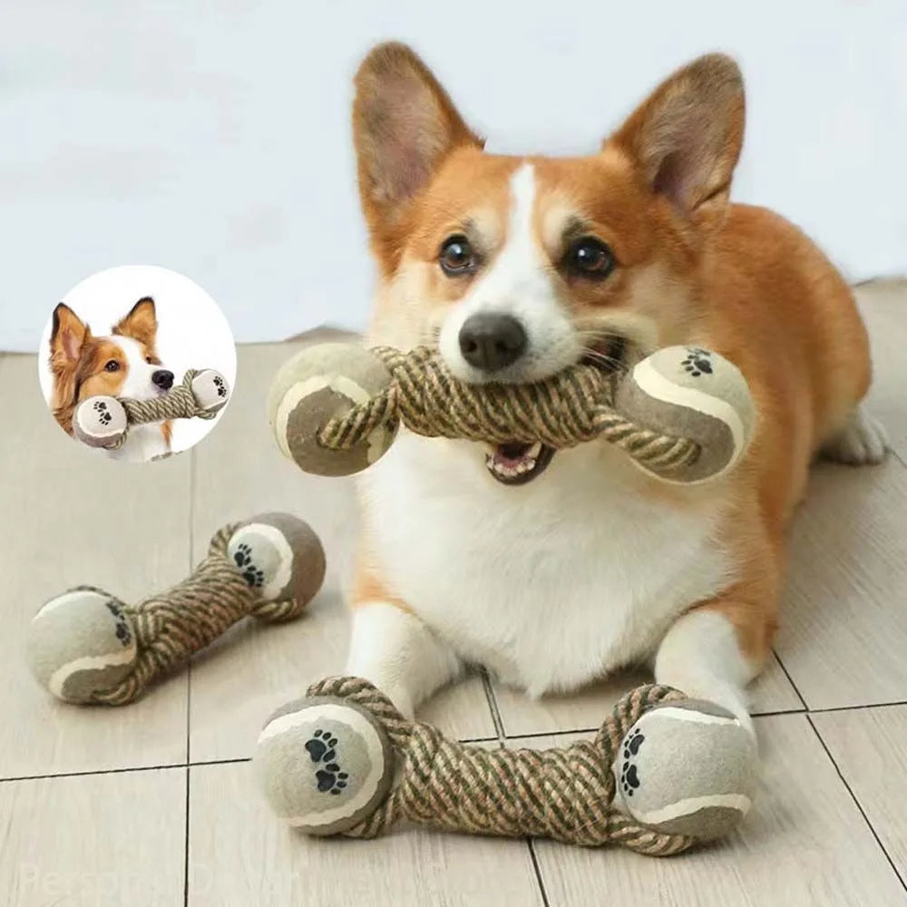 tough eco cotton Pets Chew Toy Cotton Rope Dumbbell. - Sniff Waggle And Walk