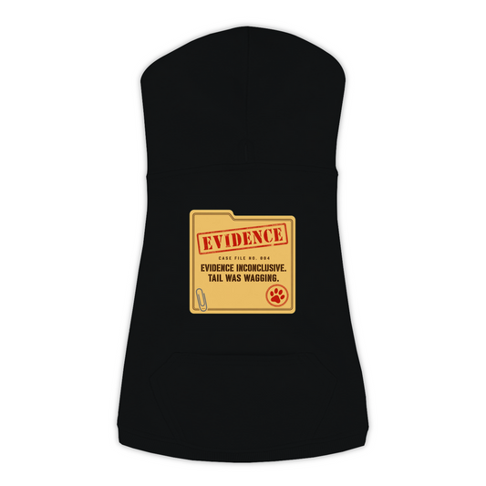 Evidence Inconclusive dog hoodie in black, sizes L to 3XL