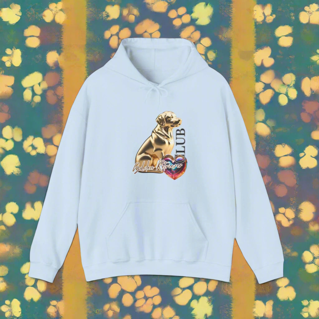 folded black golden retriever dog hoodie light blue