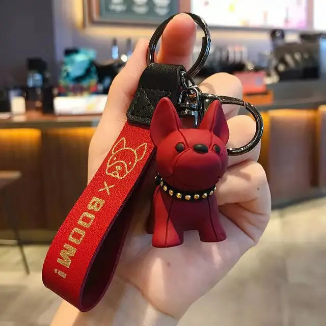 Fashion Punk French Bulldog Keychain: Stylish PU Leather Dog Keychain. - Sniff Waggle And Walk